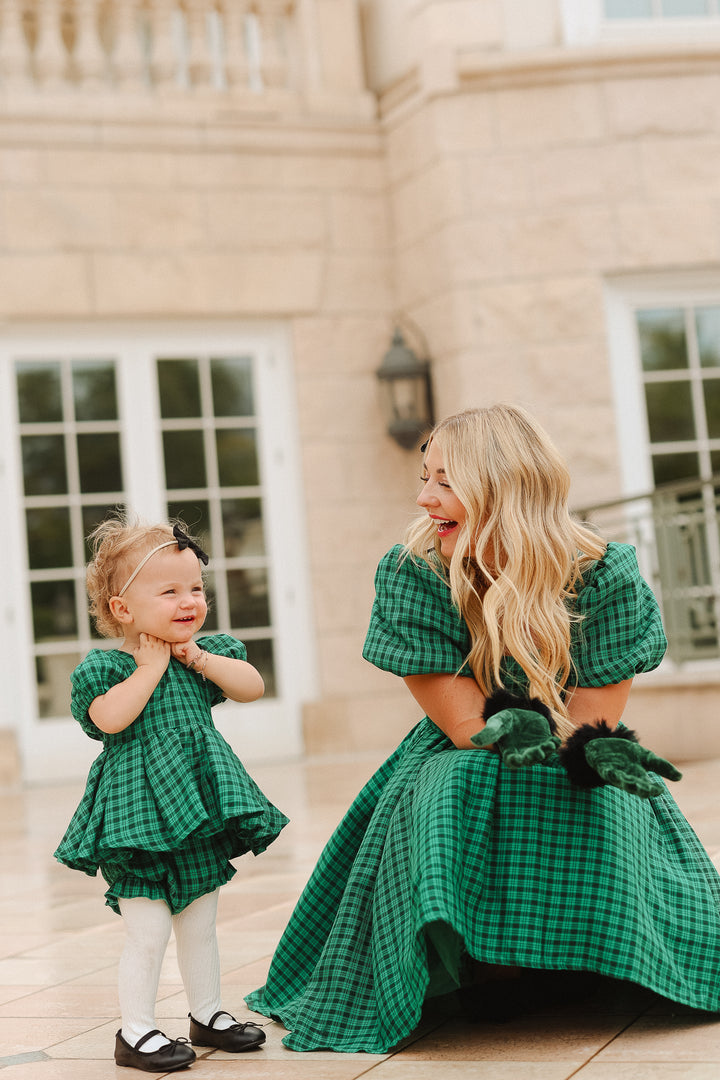 Baby Cupcake Dress Set in Bright Green Plaid