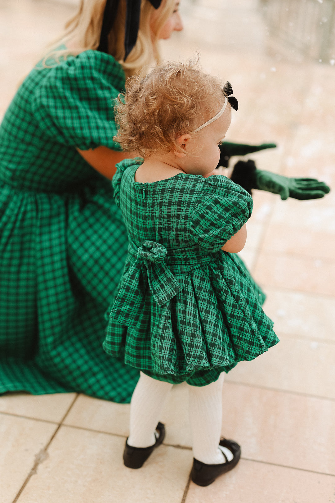 Baby Cupcake Dress Set in Bright Green Plaid