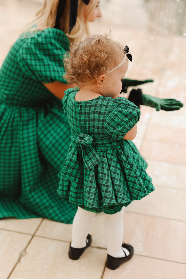 Baby Cupcake Dress Set in Bright Green Plaid - FINAL SALE