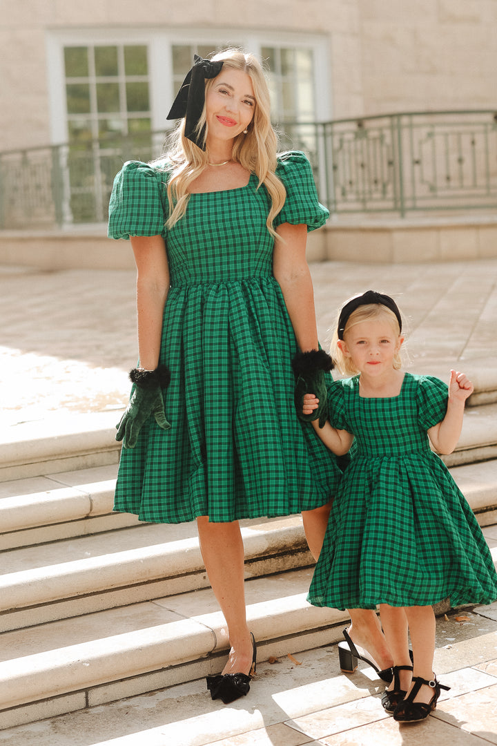 Mini Cupcake Dress in Bright Green Plaid