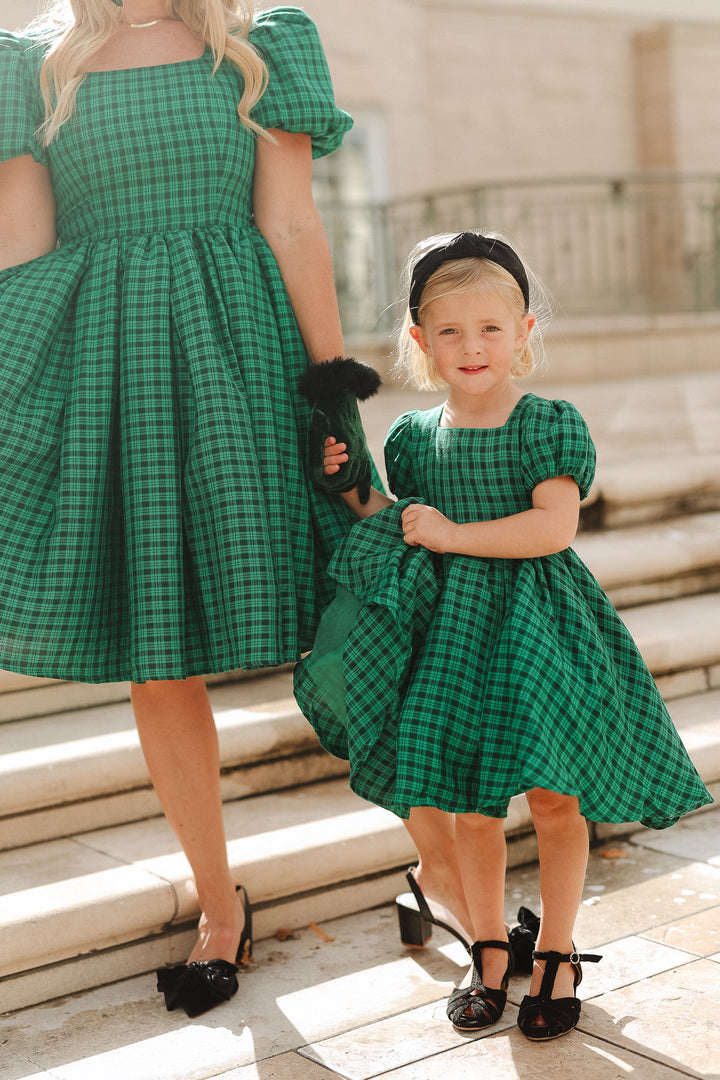 Mini Cupcake Dress in Bright Green Plaid