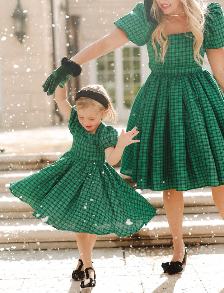 Mini Cupcake Dress in Bright Green Plaid