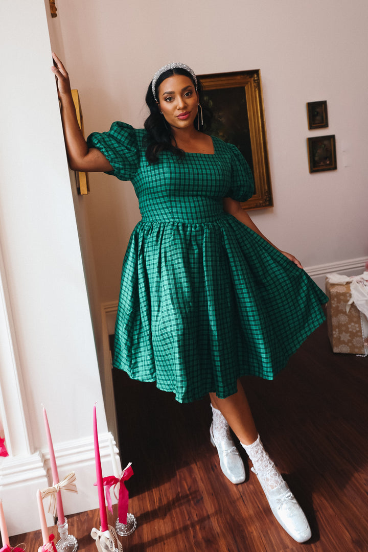 Cupcake Dress in Bright Green Plaid