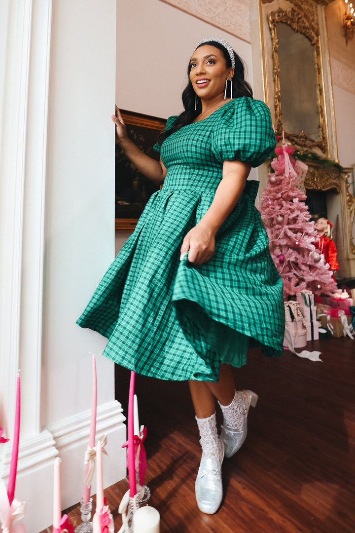 Cupcake Dress in Bright Green Plaid