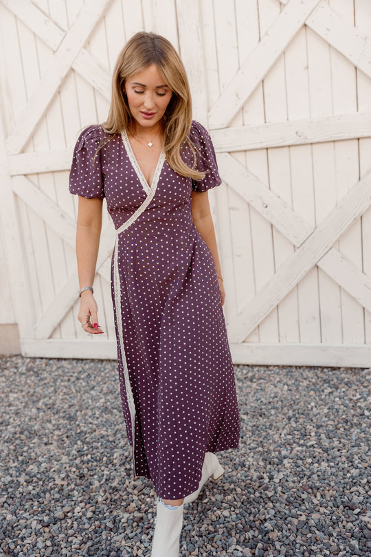 Diane Dress in Aubergine Ditsy Dot XXS