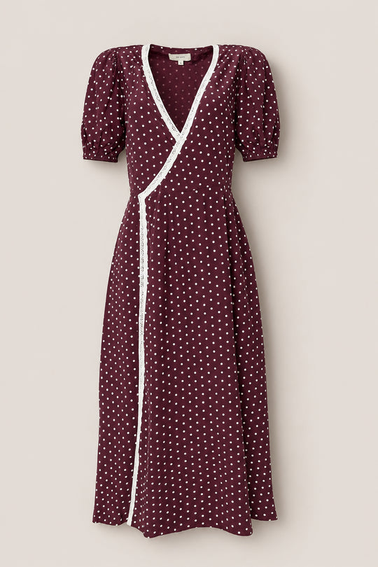 Diane Dress in Aubergine Ditsy Dot XXS