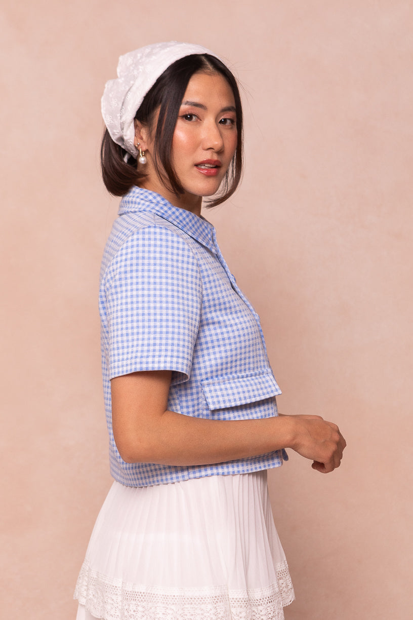 Drew Blouse in Blue Gingham