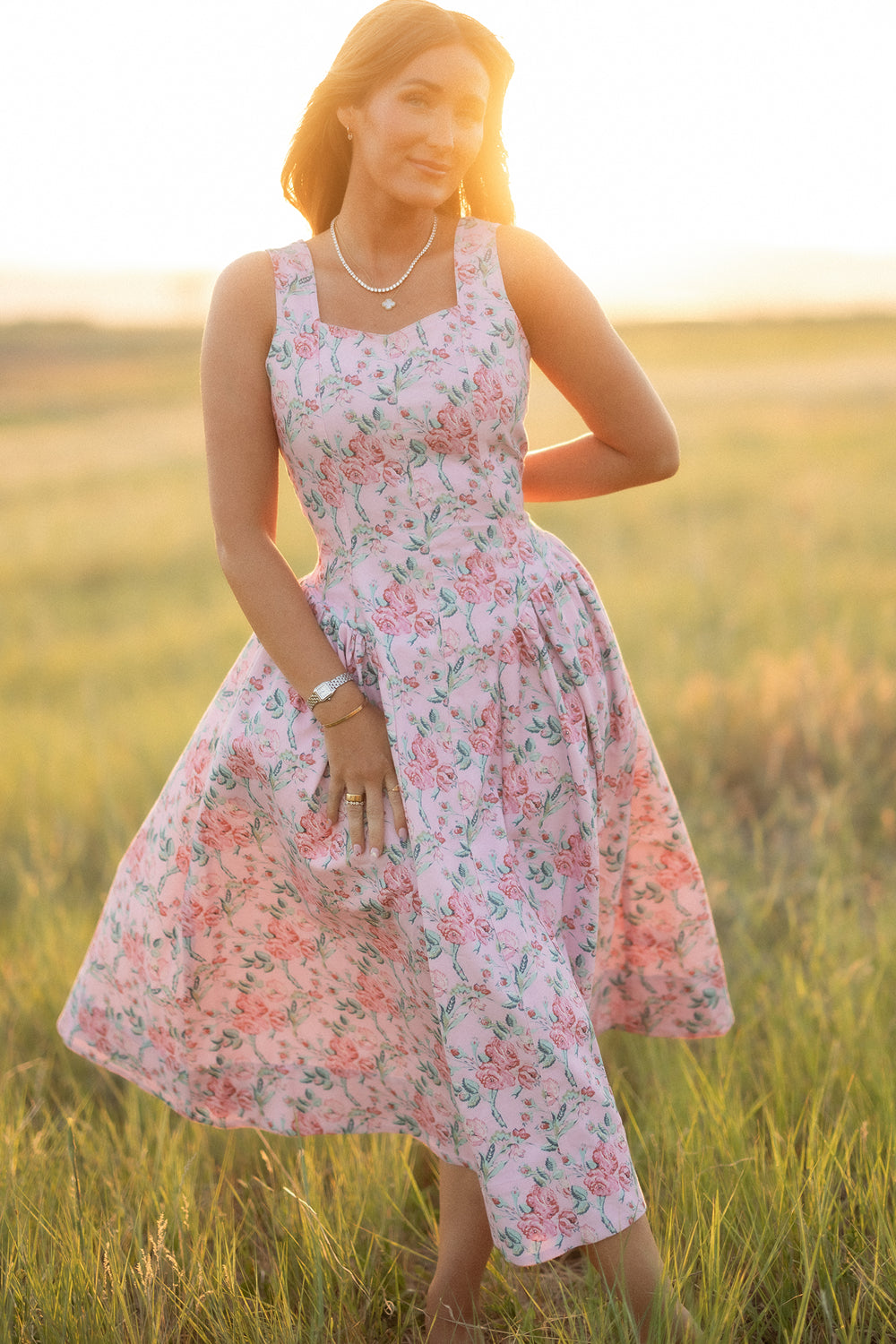Edith Dress in Pink Sketched Flower – Ivy City Co