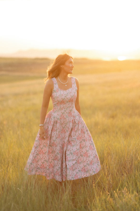 Edith Dress in Pink Sketched Flower