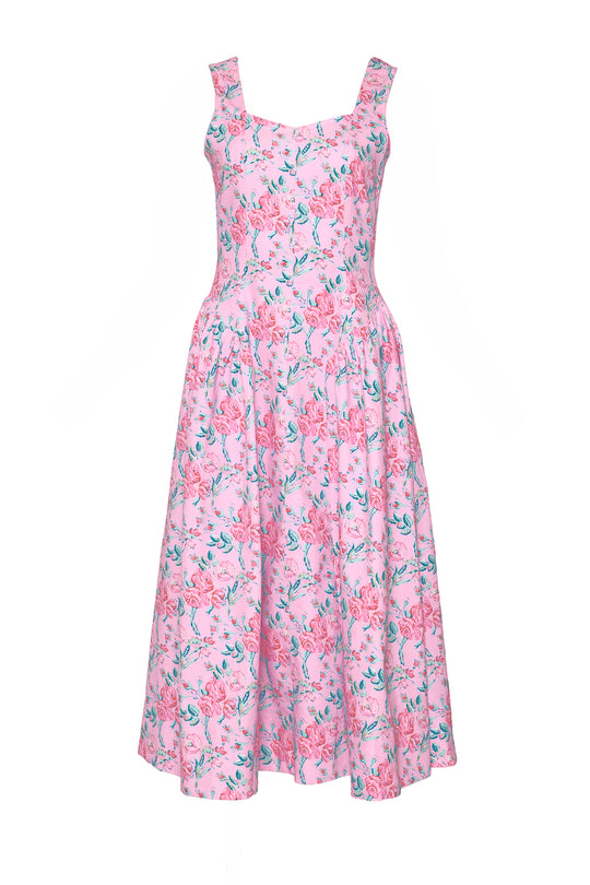 Edith Dress in Pink Sketched Flower