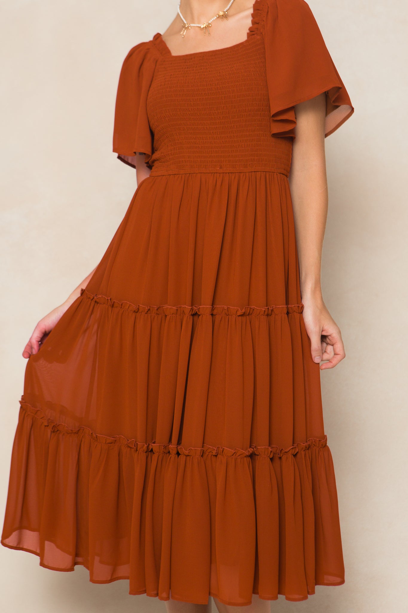 Ellie Dress in Amber Chiffon – Ivy City Co