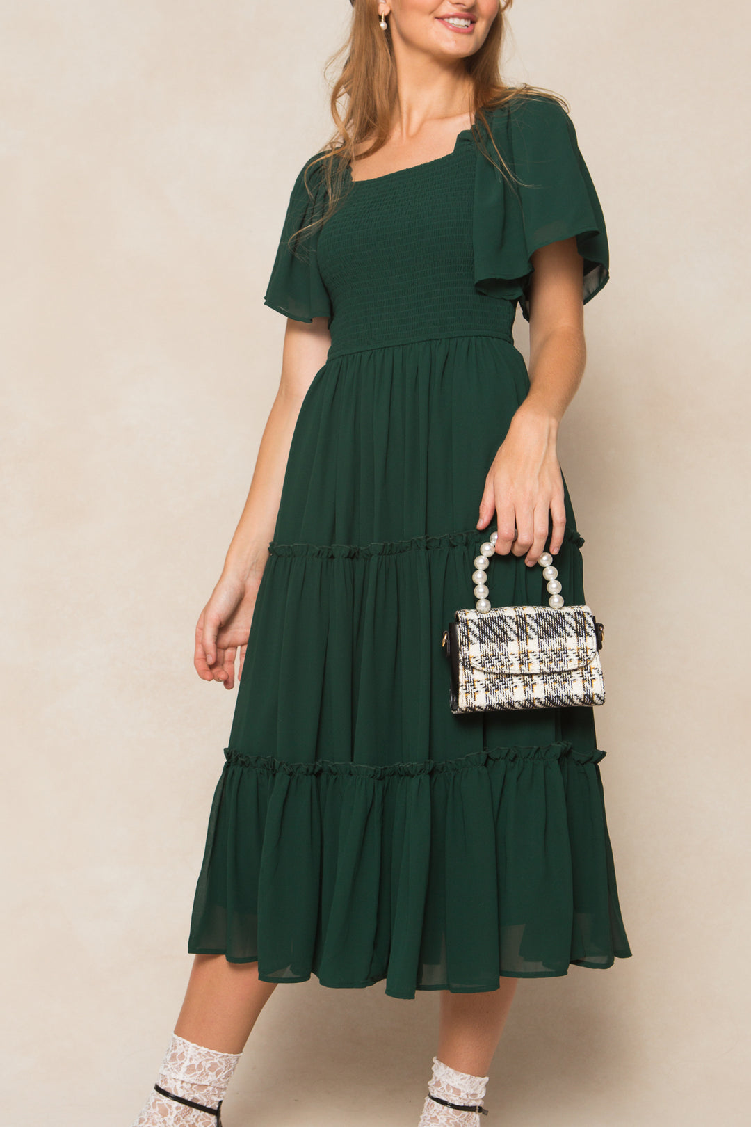 Ellie Dress in Emerald Chiffon