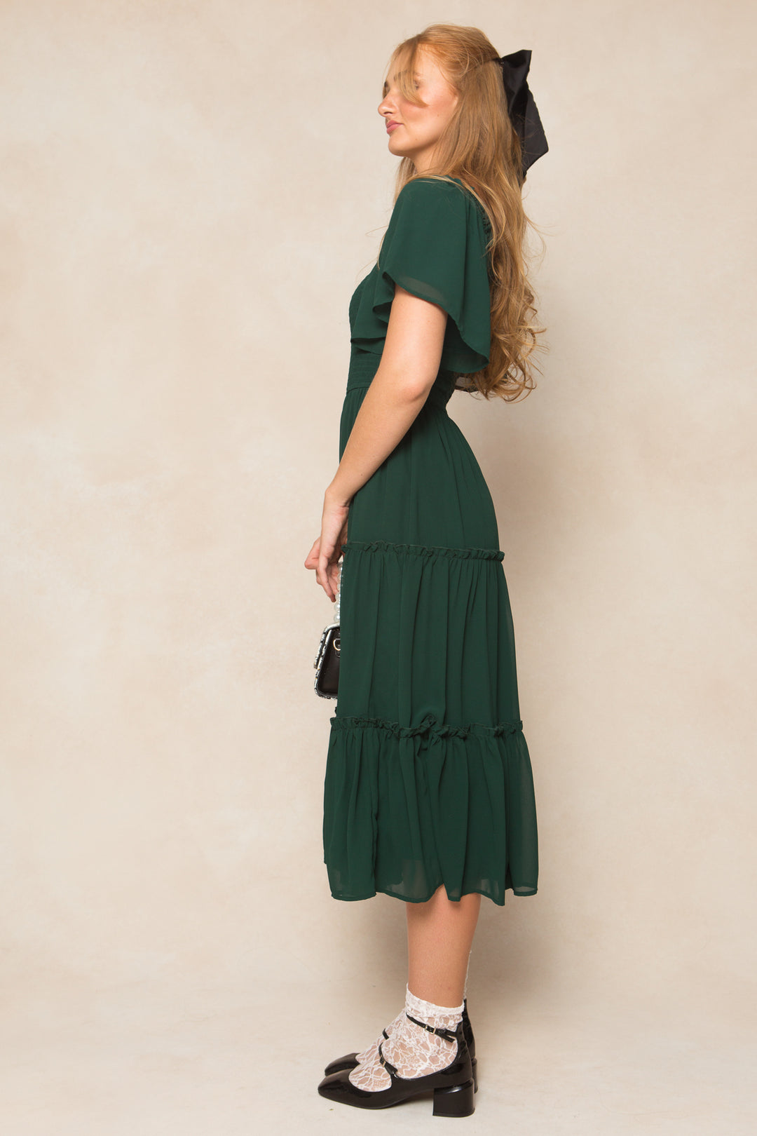 Ellie Dress in Emerald Chiffon