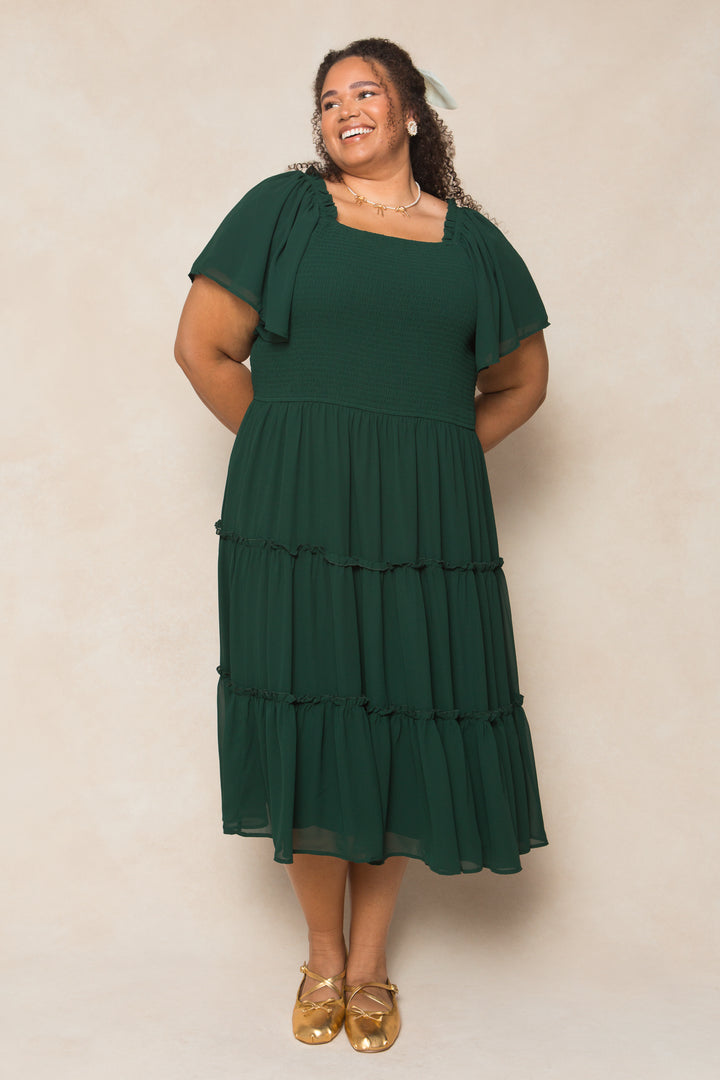 Ellie Dress in Emerald Chiffon