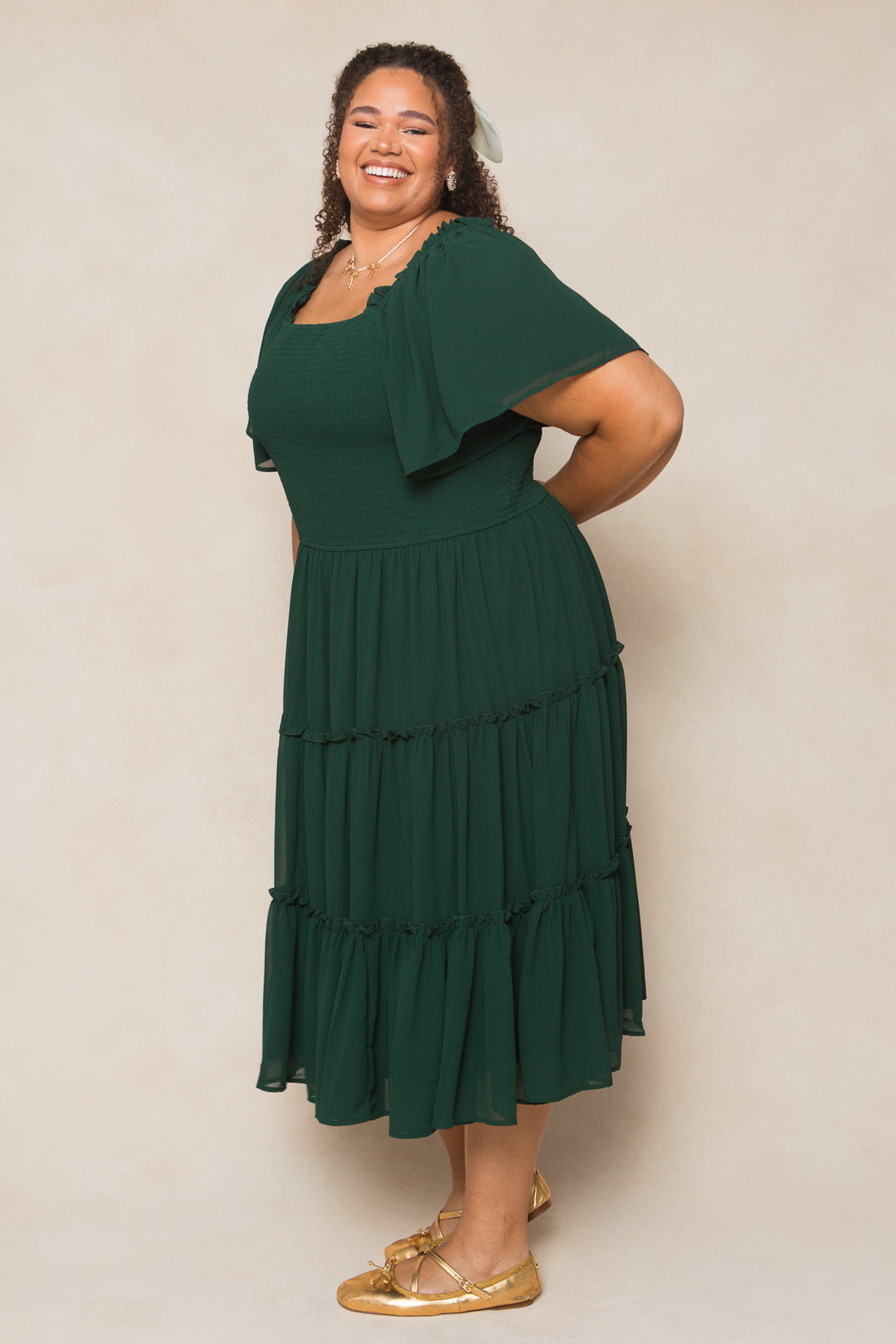 Ellie Dress in Emerald Chiffon