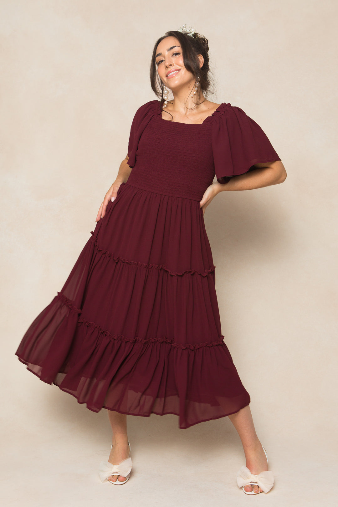 Ellie Dress in Wine Chiffon