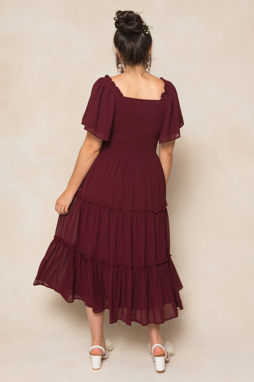 Ellie Dress in Wine Chiffon