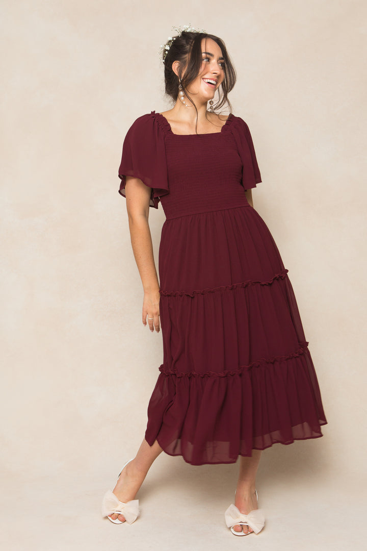 Ellie Dress in Wine Chiffon