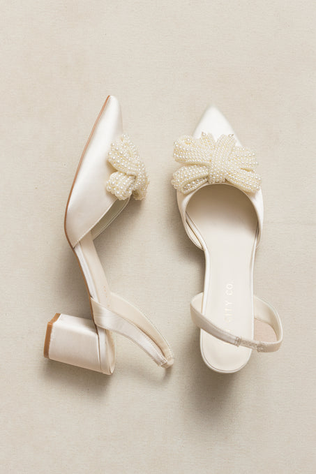 Eloise Pearl Bow Heel in Ivory