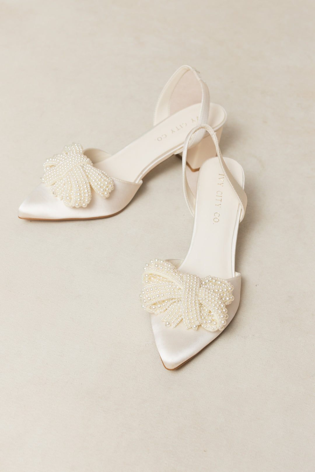 Eloise Pearl Bow Heel in Ivory