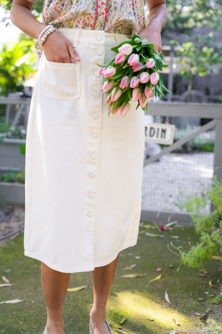 Emma Denim Skirt in White-Adult