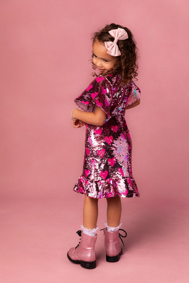 Mini Evelyn Dress in Sequin Hearts