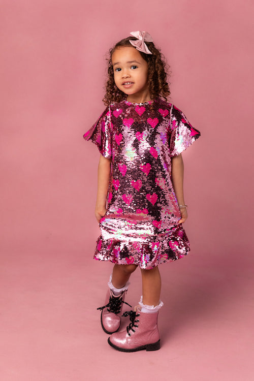 Mini Evelyn Dress in Sequin Hearts