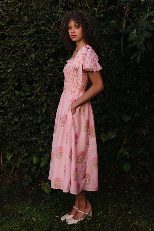 Rayna Dress in Pink Block Print