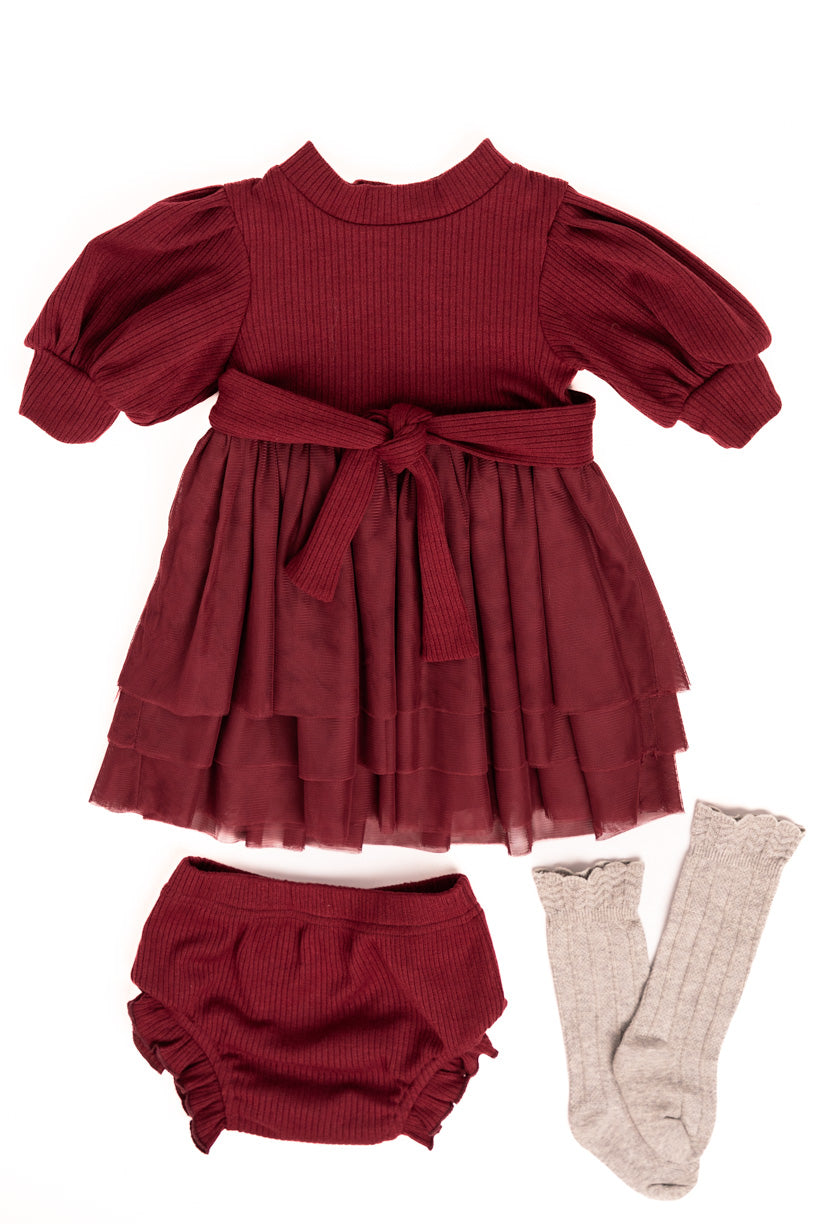 Baby Cosette Dress Set in Wine - FINAL SALE