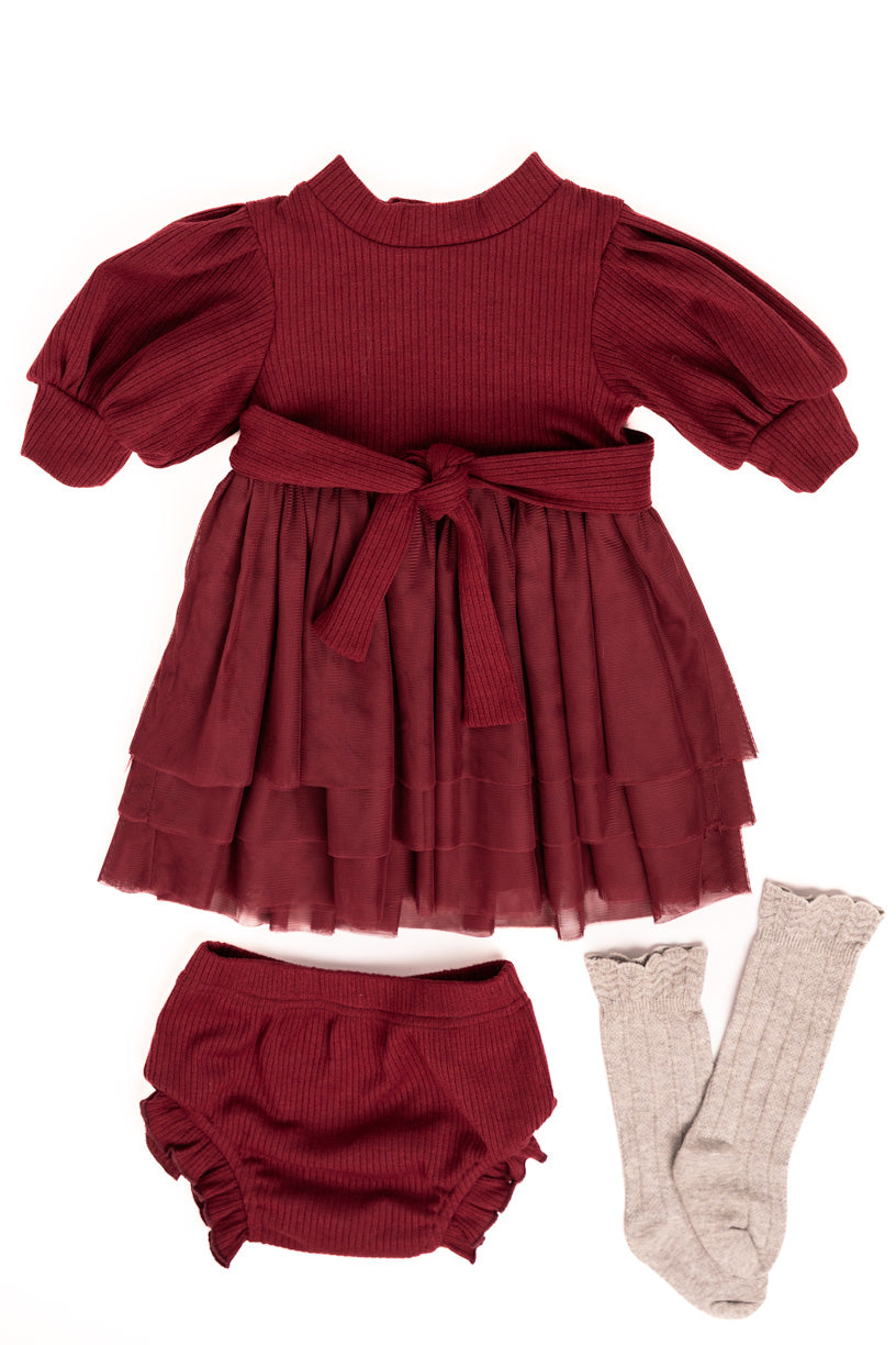 Baby Cosette Dress Set in Wine