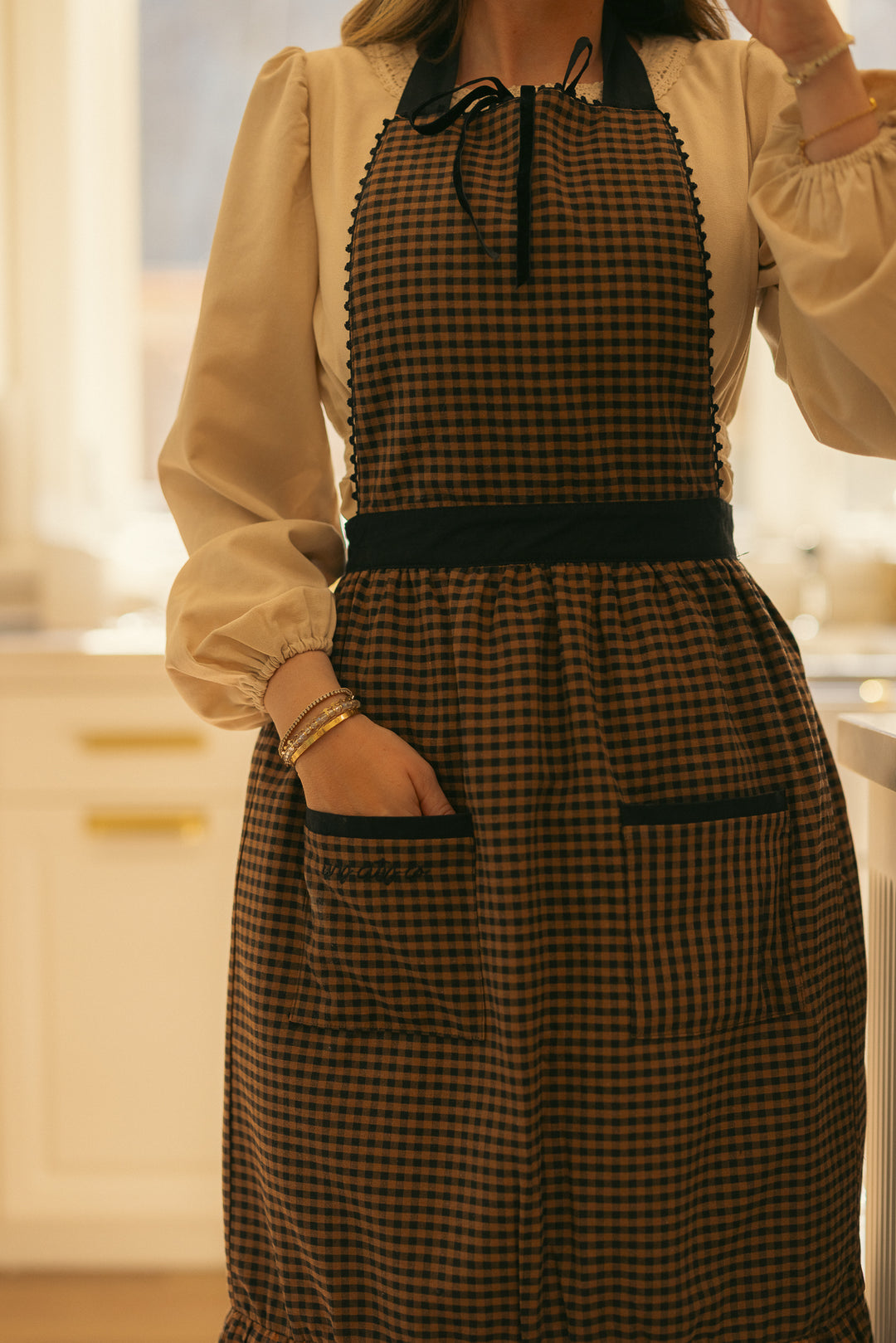 Ivy Apron in Maple Brown Gingham Cotton