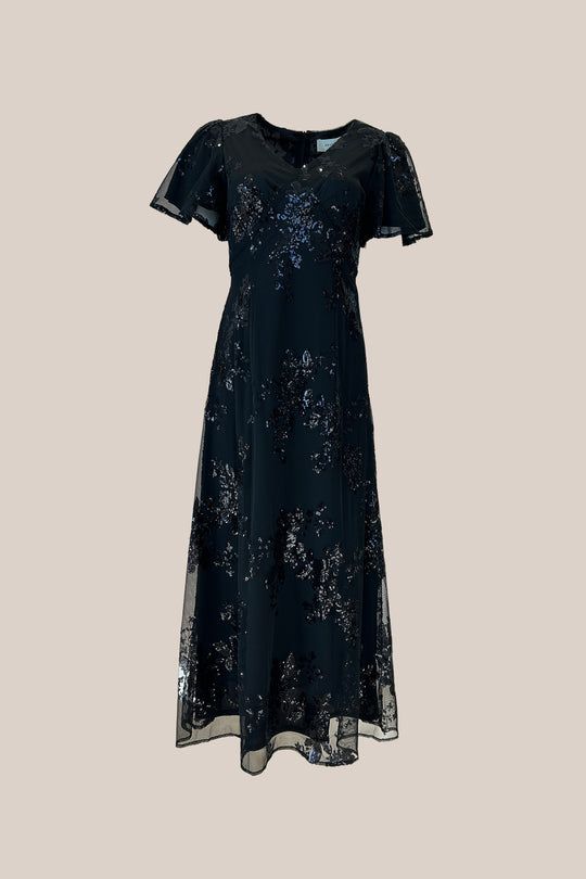Fiona Dress in Obsidian Bloom Sequin