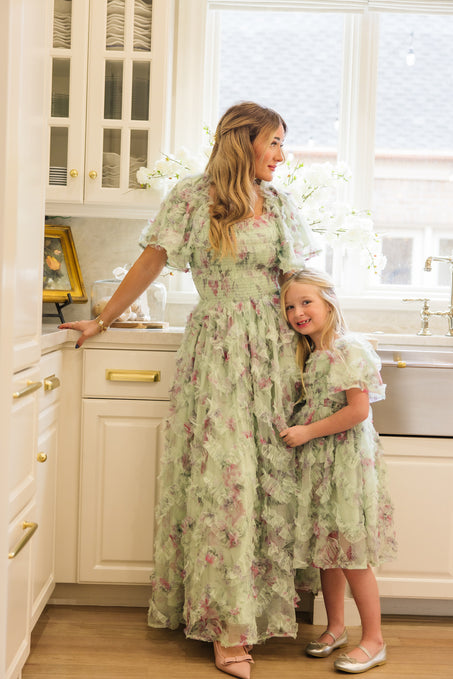 Florentina Dress in Pistachio Aquarelle Fleur
