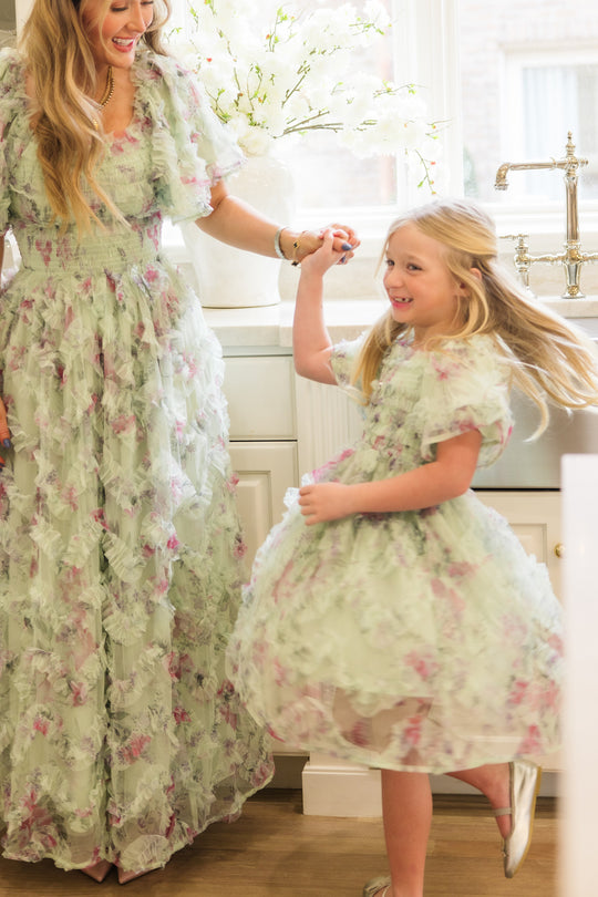 Florentina Dress in Pistachio Aquarelle Fleur