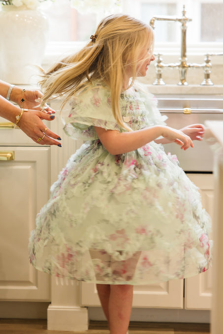 Mini Florentina Dress in Pistachio Aquarelle Fleur