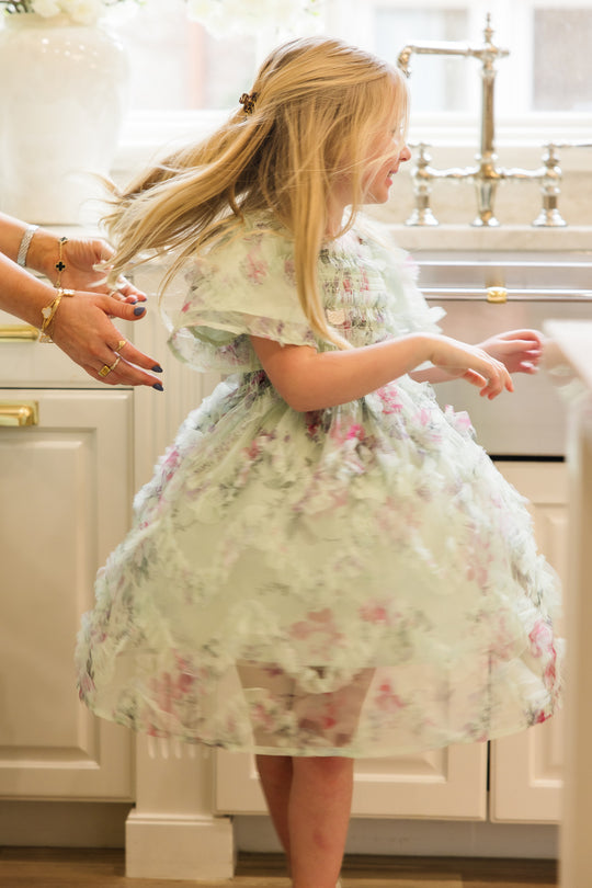 Mini Florentina Dress in Pistachio Aquarelle Fleur