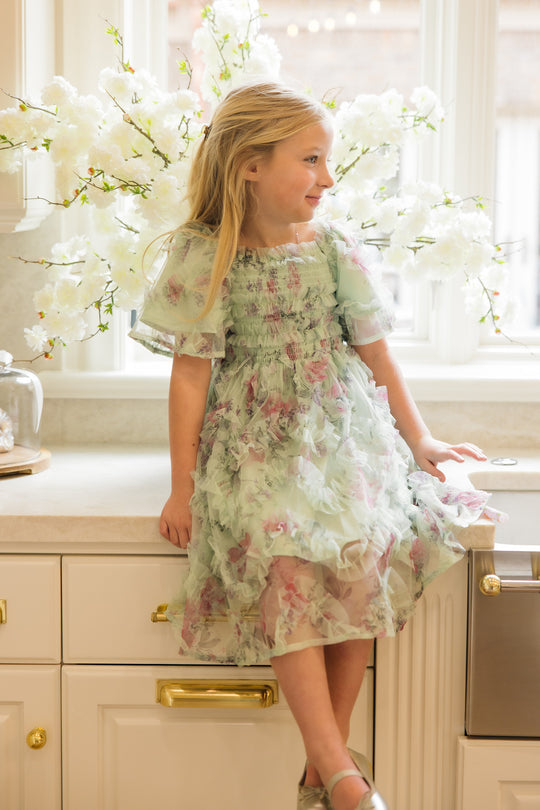 Mini Florentina Dress in Pistachio Aquarelle Fleur
