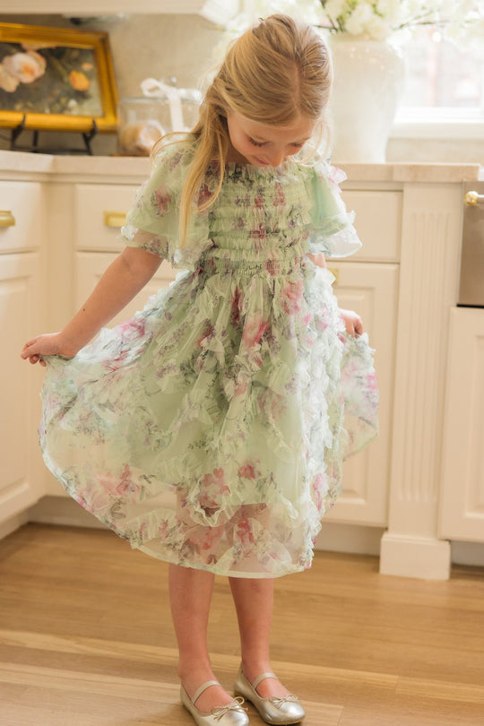 Mini Florentina Dress in Pistachio Aquarelle Fleur