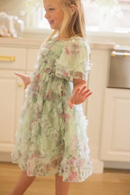 Mini Florentina Dress in Pistachio Aquarelle Fleur