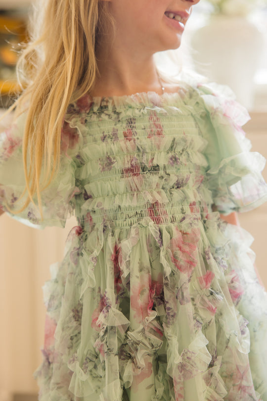 Mini Florentina Dress in Pistachio Aquarelle Fleur
