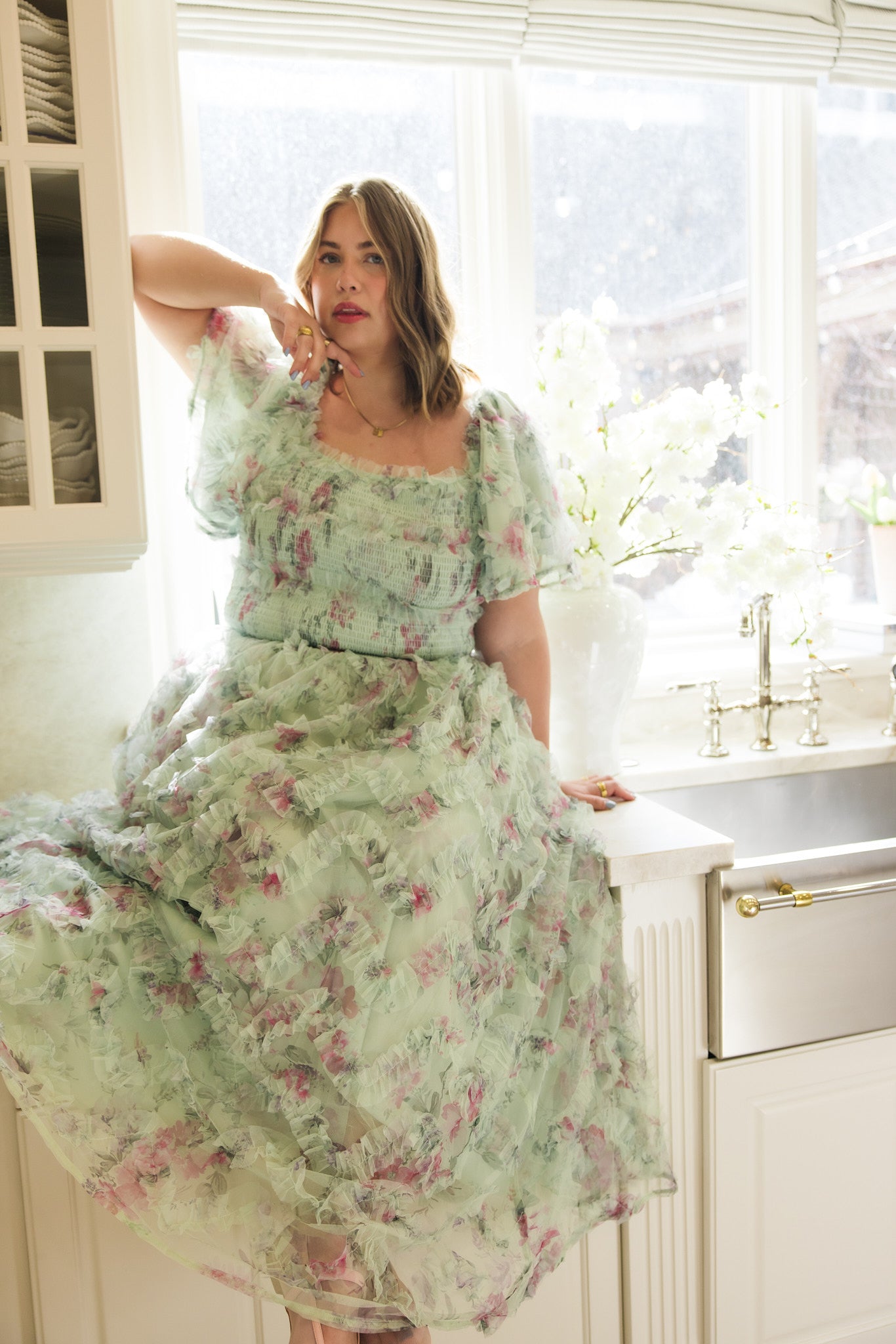 Florentina Dress in Pistachio Aquarelle Fleur – Ivy City Co