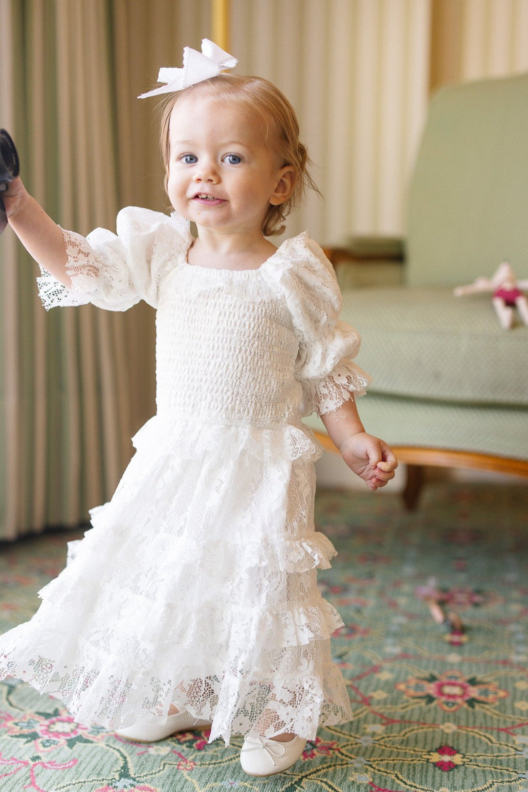 Mini Froth Dress in White Lace