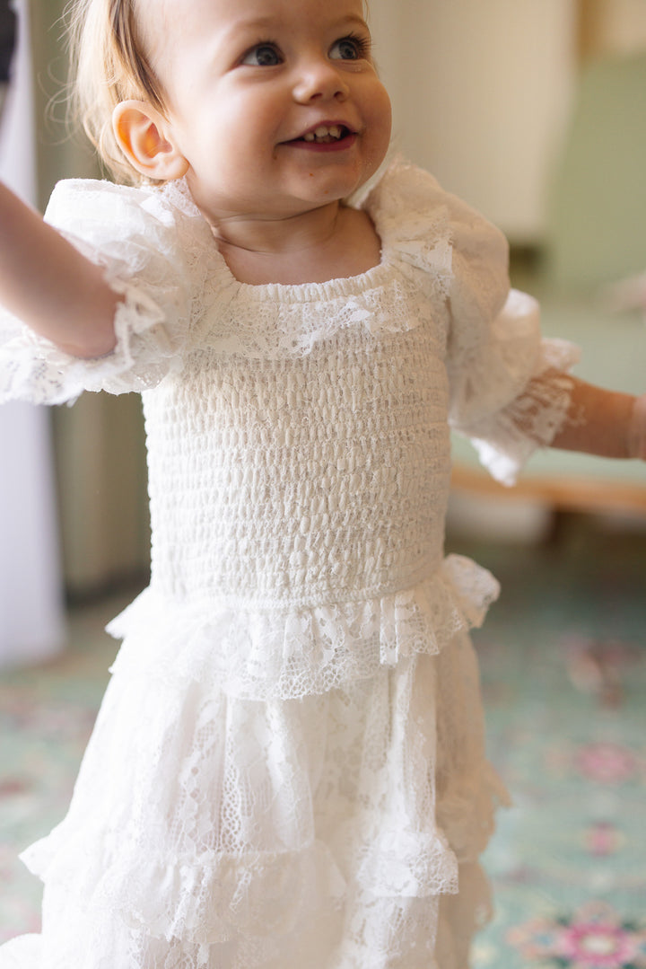 Mini Froth Dress in White Lace