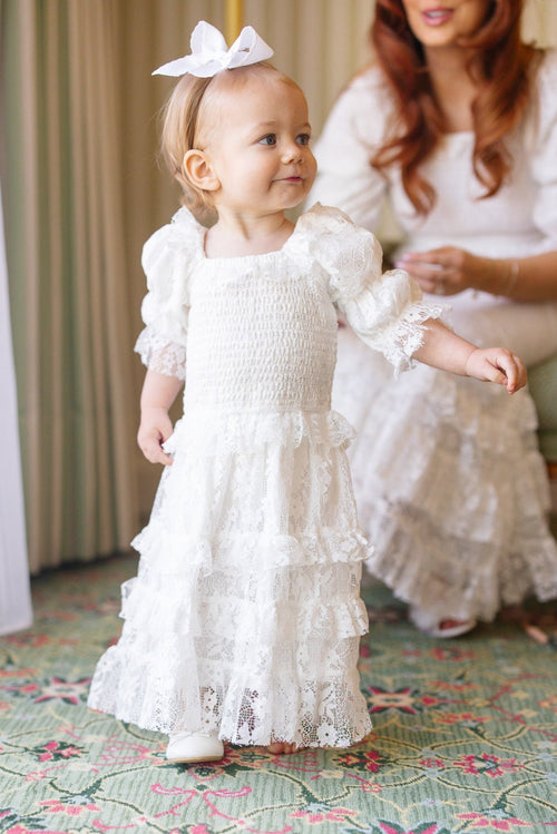 Mini Froth Dress in White Lace