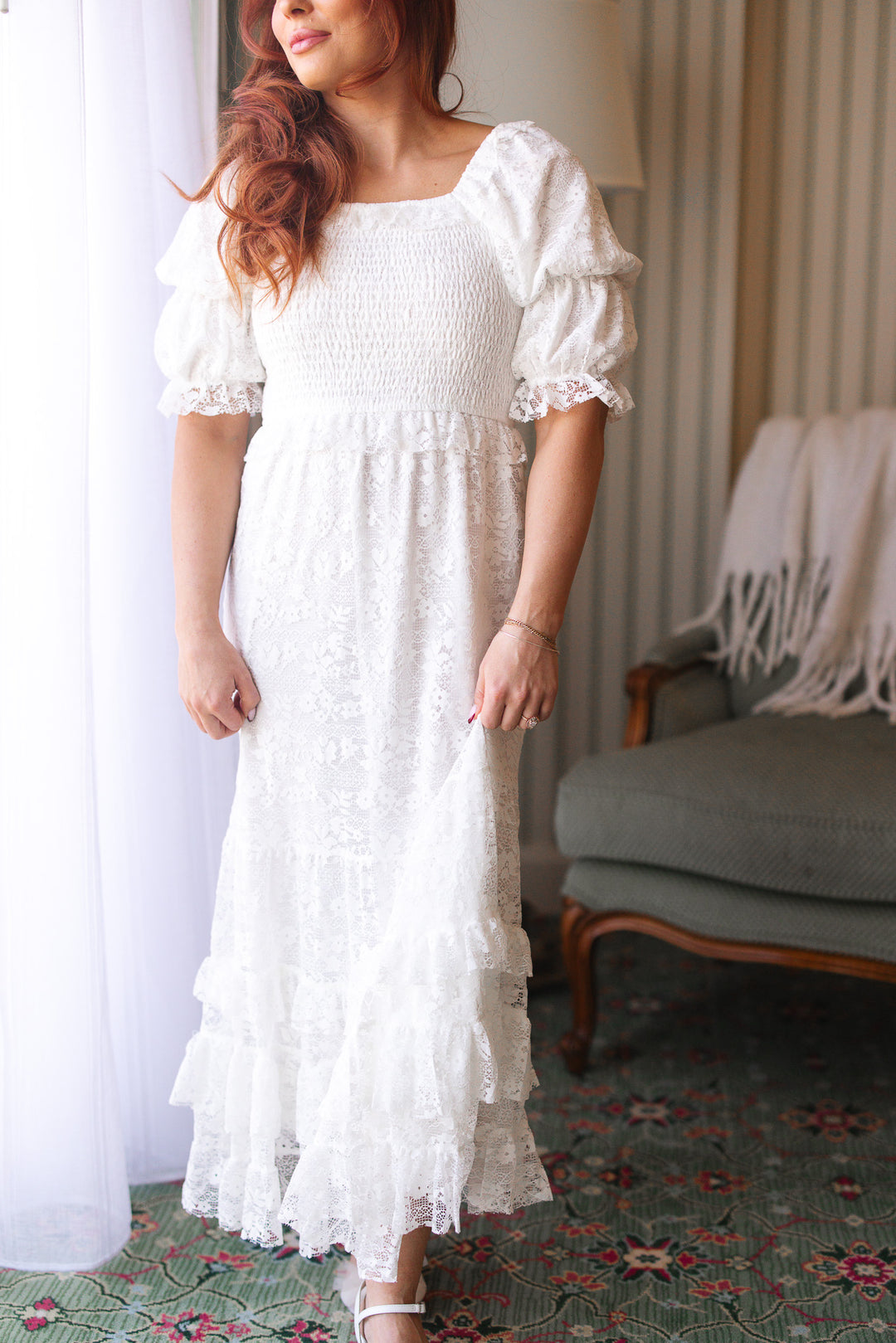 Froth Dress in White Lace