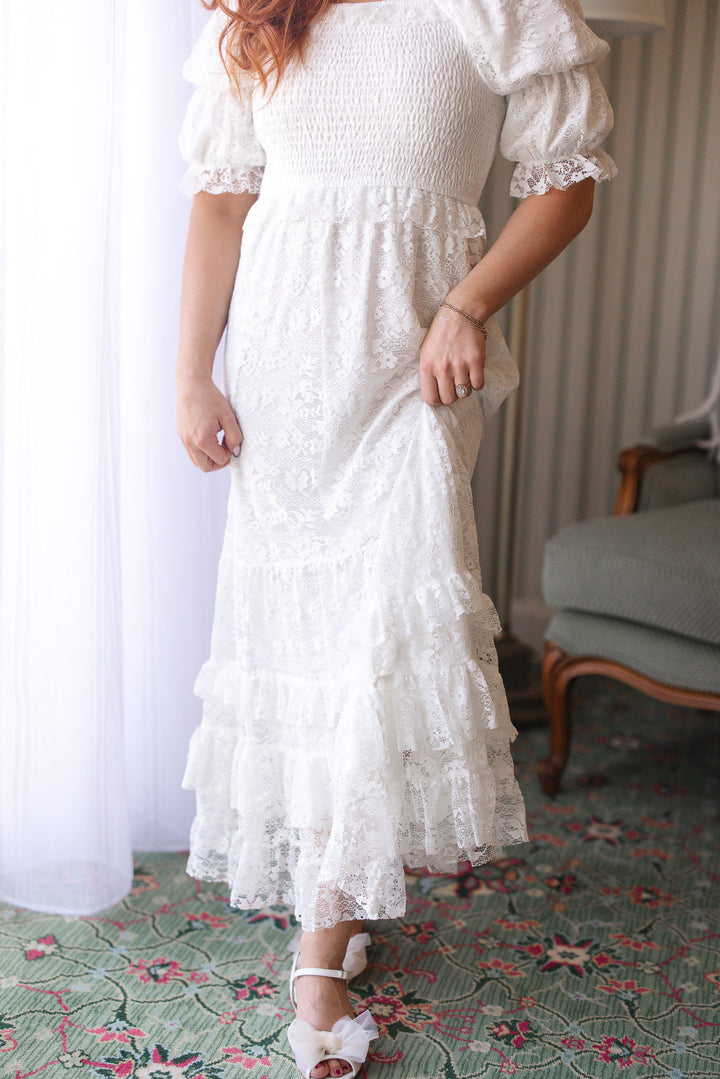 Froth Dress in White Lace