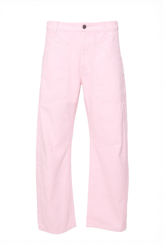 Amanda Pants in Light Pink by Ivy City Co, featuring a straight-leg silhouette with front patch pockets and a button closure, displayed against a white background.