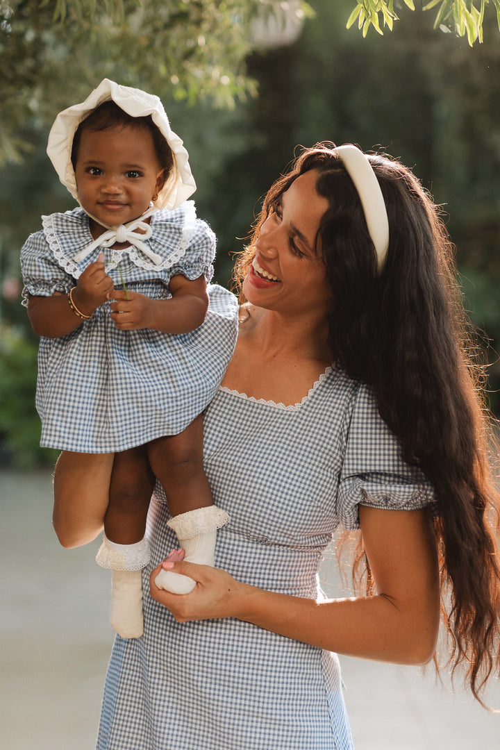 Baby Hannah Dress Set in Blue Gingham