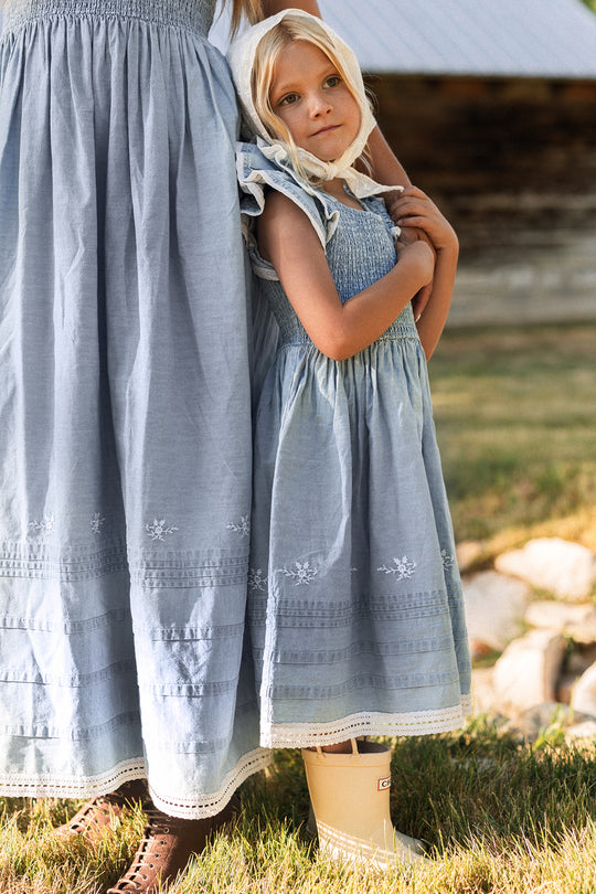 Hattie Ankle Length Dress in Embroidered Chambray – Ivy City Co