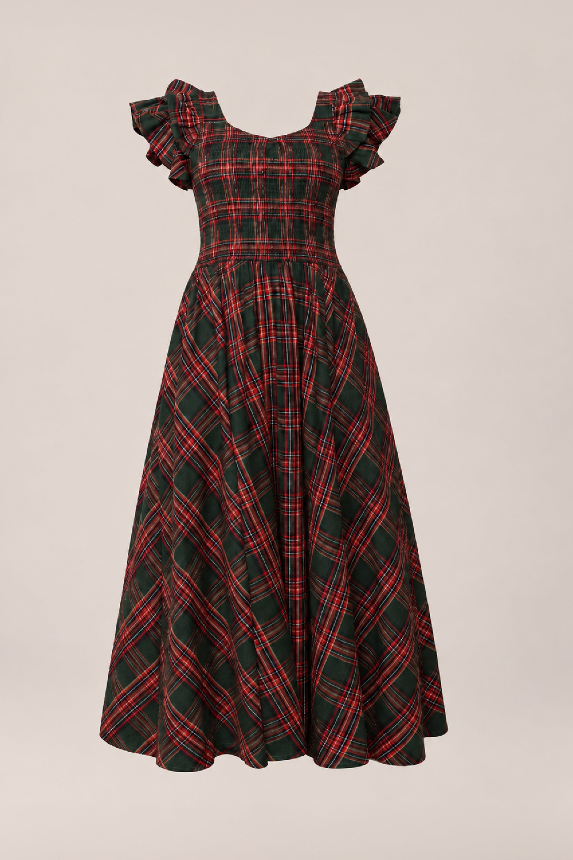 green and red plaid dress women Hattie in Evergreen | Modest Midi Prom & Formal Dress Inspiration